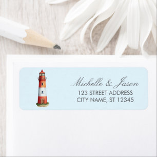 Trendy Nautical Lighthouse Wedding Return Address  Label