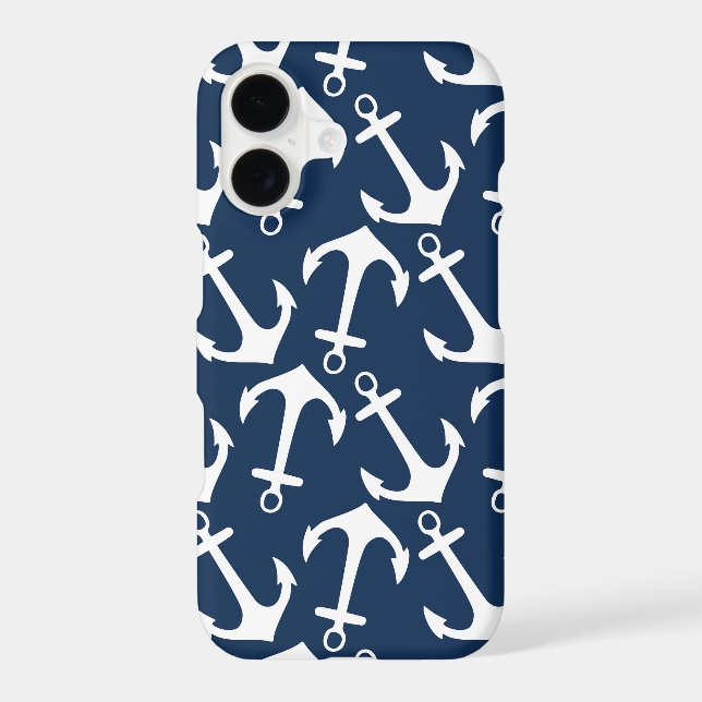 Trendy Nautical Navy Blue Anchor Pattern Iphone Case (Back)