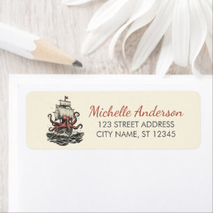 Trendy Nautical Octopus Ship Return Address        Label
