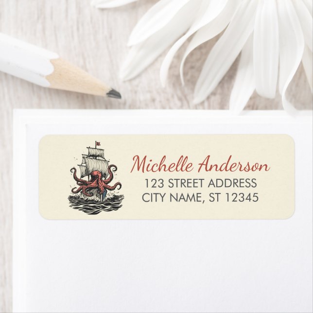 Trendy Nautical Octopus Ship Return Address        Label (Insitu)