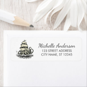 Trendy Nautical Octopus Ship Return Address Label