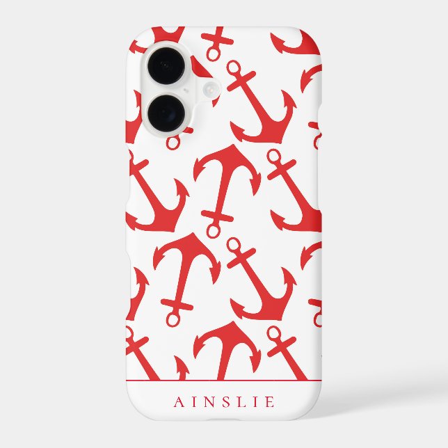 Trendy Nautical Red Anchor Pattern Iphone Case (Back)