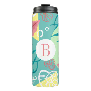 Trendy Nautical Seashells Seaweed Monogram Thermal Tumbler