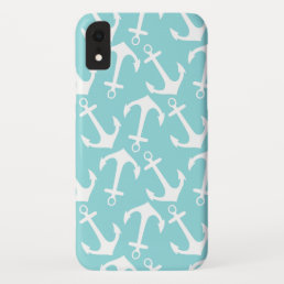 Trendy Nautical Turquoise Anchor Pattern iPhone XR Case