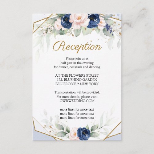 Trendy Navy and Blush Floral Fsuc Gold Reception Enclosure Card