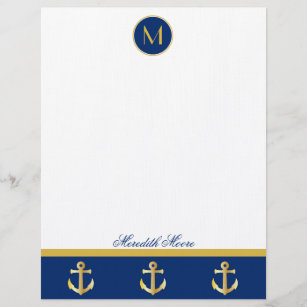 Trendy Navy and Gold Anchors Design Letterhead