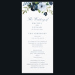 trendy navy and light blue floral wedding program<br><div class="desc">A bohemian floral theme with watercolor navy and light blue flowers. You can personalize the text and colors on this wedding program.</div>