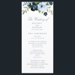 trendy navy and light blue floral wedding program<br><div class="desc">A bohemian floral theme with watercolor navy and light blue flowers. You can personalize the text and colors on this wedding program.</div>
