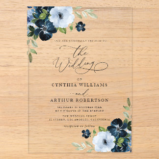 Trendy Navy and light blue wedding Acrylic Invitations