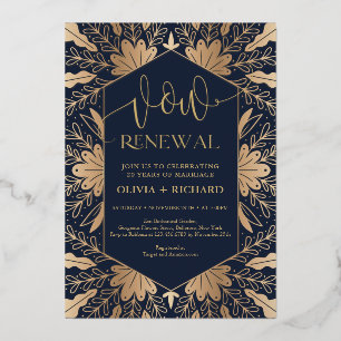 Trendy navy and real gold foil vow renewal invitation