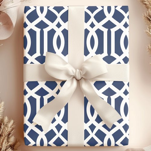 Trendy Navy And White Moroccan Trellis Pattern Wrapping Paper