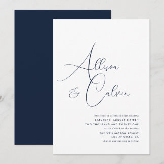 trendy navy and white wedding invitation