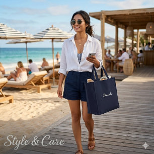 Trendy Navy Beach Text Mark Casual Embroidered Tote Bag