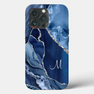 Trendy Navy Blue Agate Marble Geode Glitter iPhone 13 Pro Case