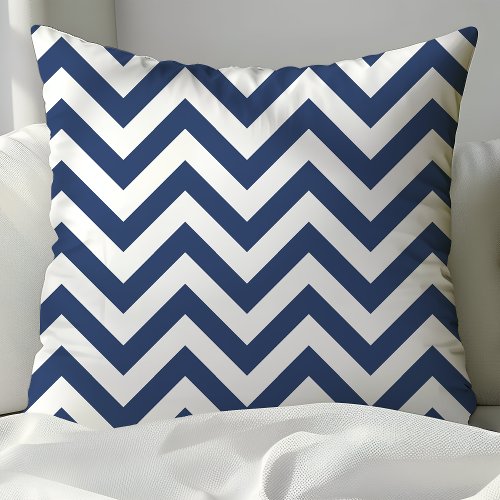Trendy Navy Blue and White Chevron Stripes Throw Pillow