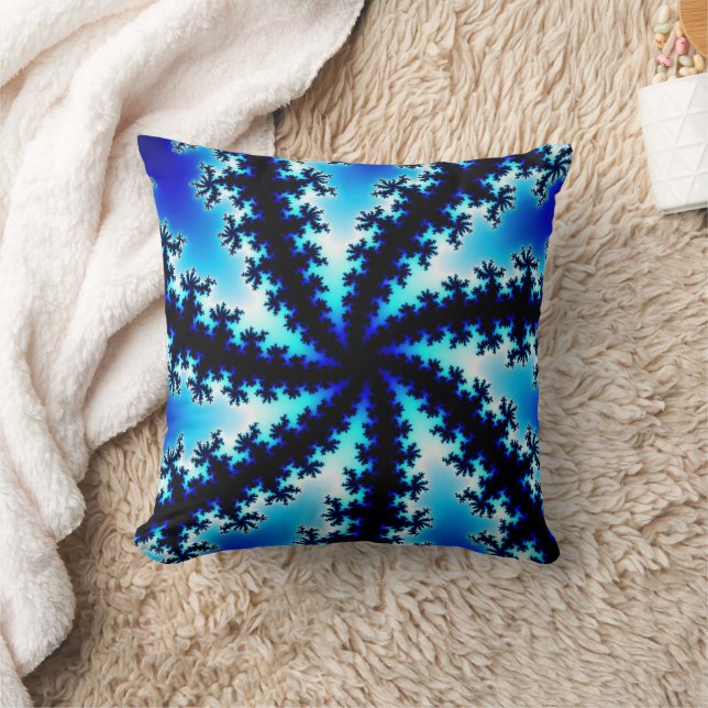 Trendy Navy Blue and White Fractal Throw Pillow (Blanket)