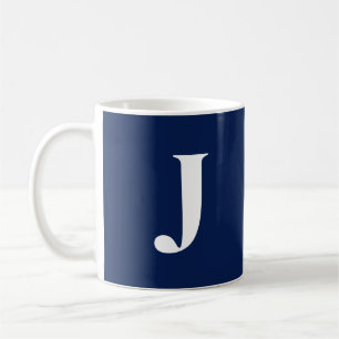 Trendy Navy Blue C41 White Initial Monogram Custom Coffee Mug