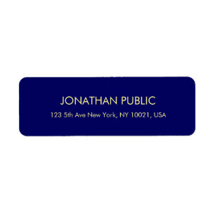 Trendy Navy Blue Faux Gold Font Return Address Label