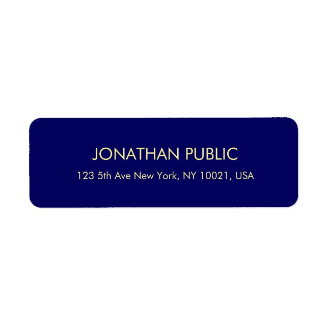 Trendy Navy Blue Faux Gold Font Return Address Label (Front)