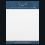 Trendy Navy Blue & Gold Foil Monogram Wreath Letterhead<br><div class="desc">These letterheads are simple yet very stylish. They are easy to personalize and can be used for both personal or business purposes to ensure you give that wow factor to your notes and communications.</div>