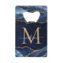 Trendy Navy Blue Gold Glitter Agate Geode Monogram Credit Card Bottle Opener