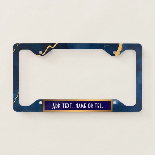 Trendy Navy Blue Gold Marble Collection License Plate Frame (Front)