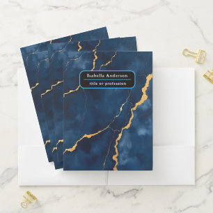 Trendy Navy Blue Gold Marble Collection Pocket Folder