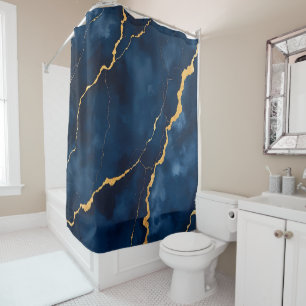 Trendy Navy Blue Gold Marble Collection Shower Curtain