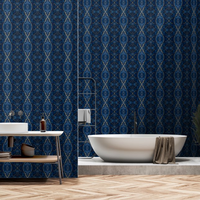 Trendy Navy Blue Gold Marble Collection Wallpaper (Bathroom)
