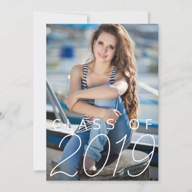 Trendy Navy Blue Graduation Party Vertical Photo Invitation (Front)