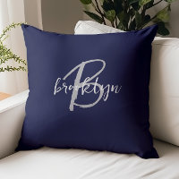 Trendy Navy Blue Gray White Script Monogram