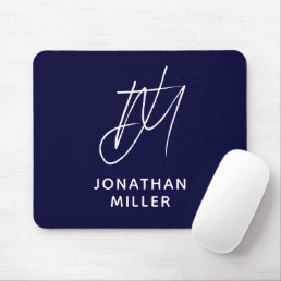 Trendy Navy Blue Monogram Mouse Pad