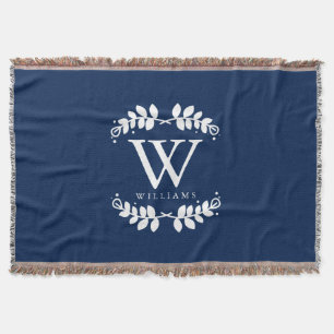Trendy Navy Blue Monogram Throw Blanket