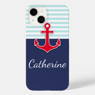 Trendy Navy Blue Nautical Red Anchor Design Case-M Case-Mate iPhone 14 Case