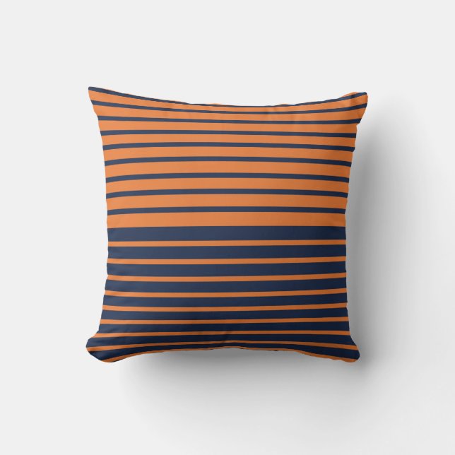 Trendy Navy Blue Orange Striped Throw Pillow (Front)
