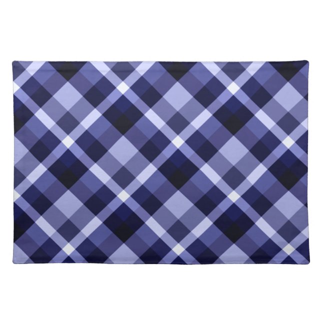Trendy Navy Blue Plaid Pattern Cloth Placemat (Front)