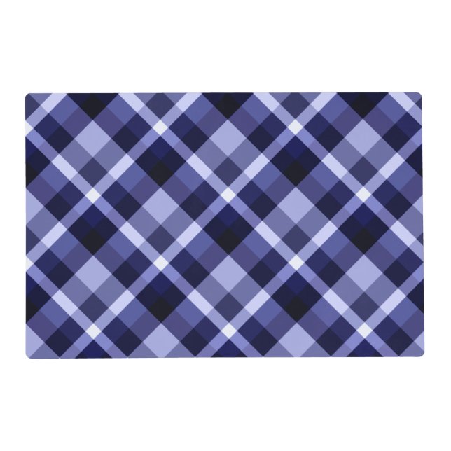 Trendy Navy Blue Plaid Pattern Laminated Placemat (Front)