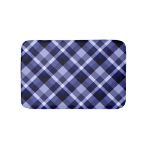Trendy Navy Blue Plaid Pattern Small Bath Mat