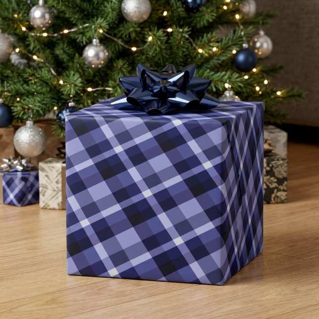 Trendy Navy Blue Plaid Pattern Wrapping Paper (Trendy Navy Blue Plaid Pattern Wrapping Paper)