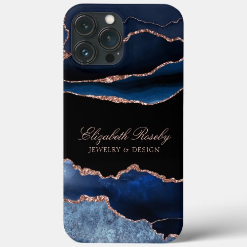 Trendy Navy Blue Rose Gold Black Business iPhone 13 Pro Max Case