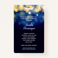 Trendy Navy Gold Bokeh Quinceañera Invite VIP Pass