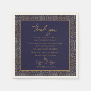 Trendy Navy Gold Design Wedding Thank you Message Napkins