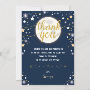 Trendy Navy & Gold Moon Twinkle Star Birthday Thank You Card
