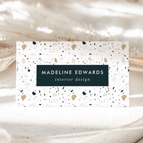 Trendy Navy  Gold Terrazzo Business Card