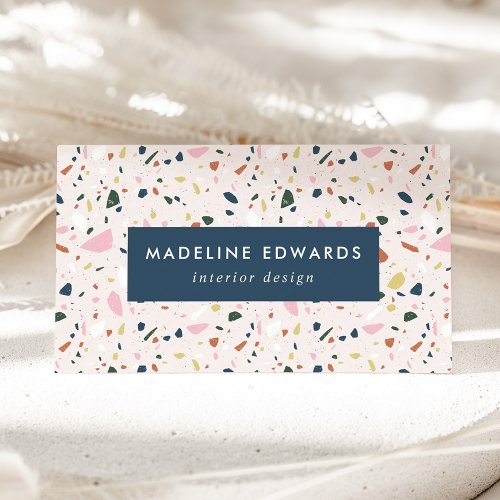 Trendy  Navy Pink  Green Terrazzo Business Card