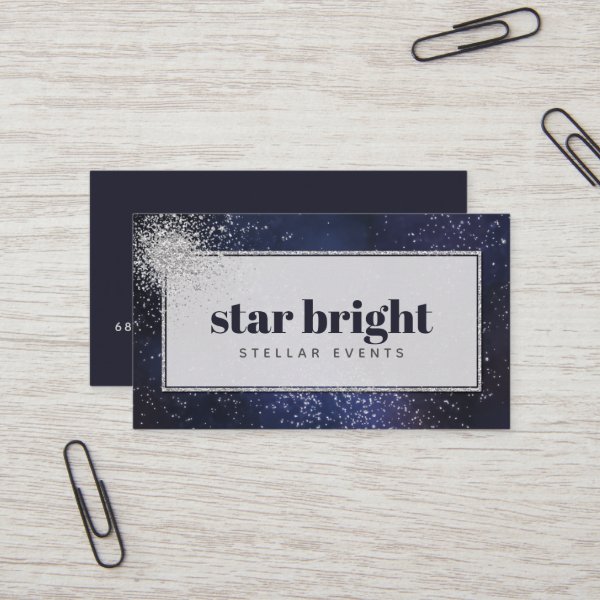 Trendy Navy & Silver Night Sky Professional Business Card