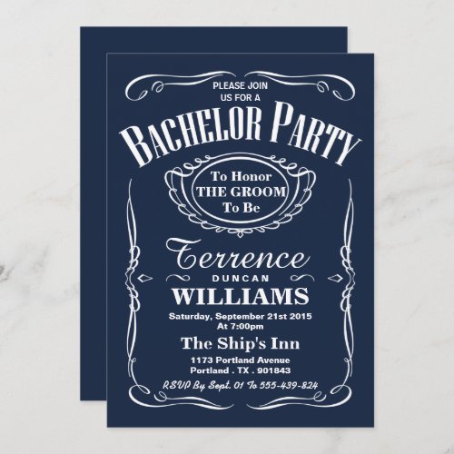 Trendy Navy Typography Bachelor Party Invitation