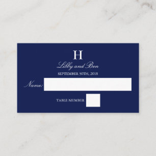 Trendy Navy & White Wedding Place Card