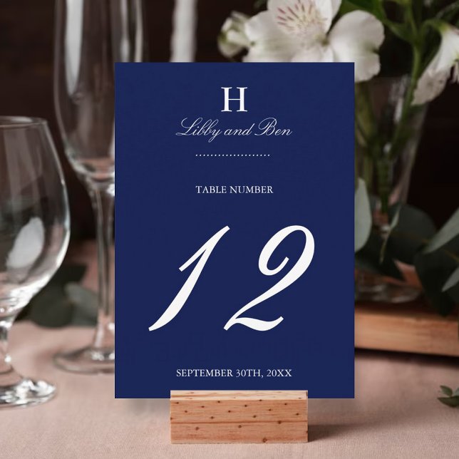 Trendy Navy & White Wedding Table Number Cards (Creator Uploaded)
