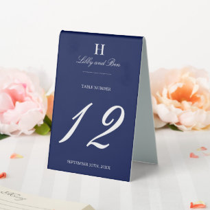 Trendy Navy & White Wedding Table Number Tent